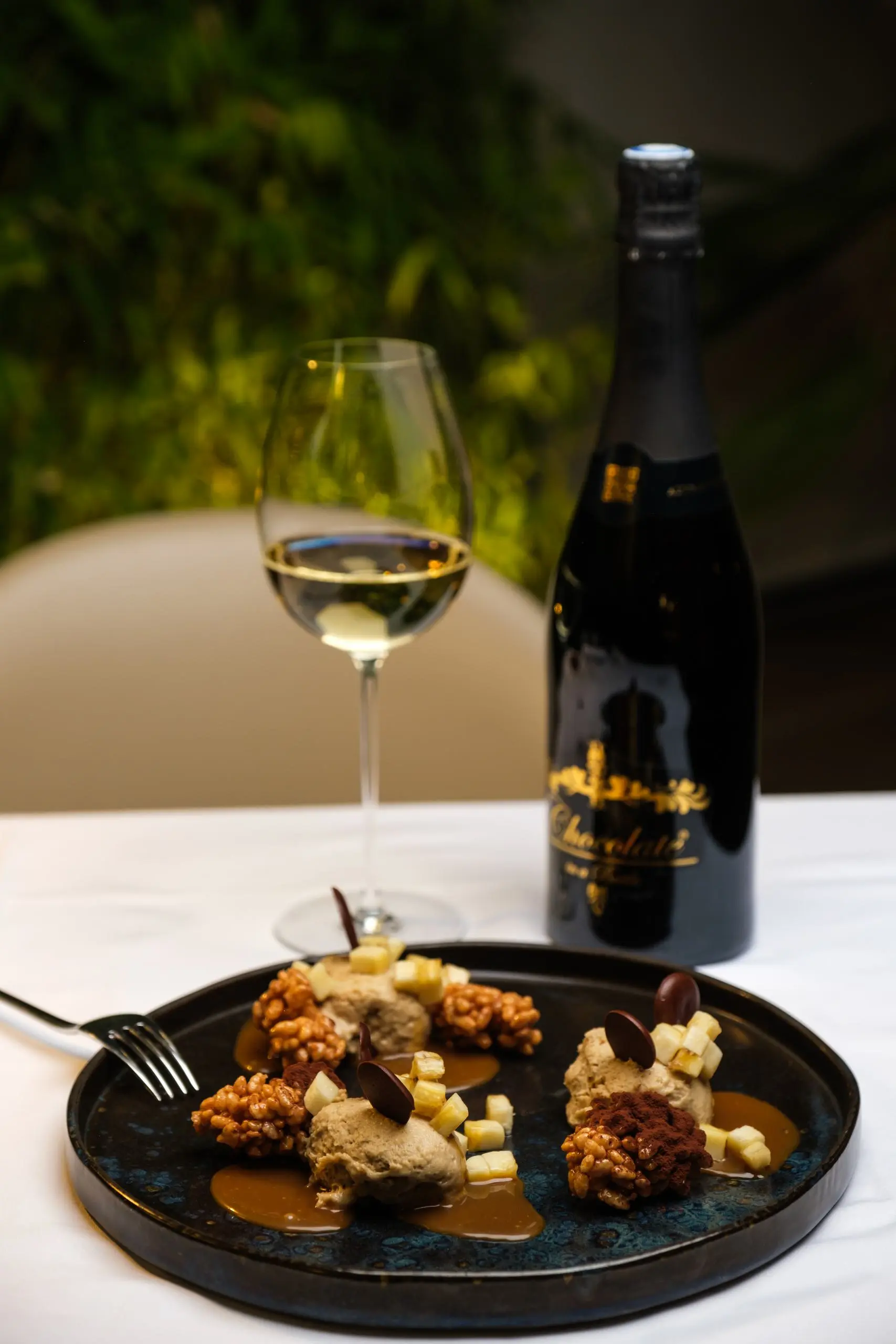 Mousse de plátano y caramelo salado con arroz inflado crujiente